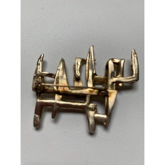 Abstract  Gold over Sterling 925 Brooch Pin With Geometric Brutalist Design - Picture 4 of 6